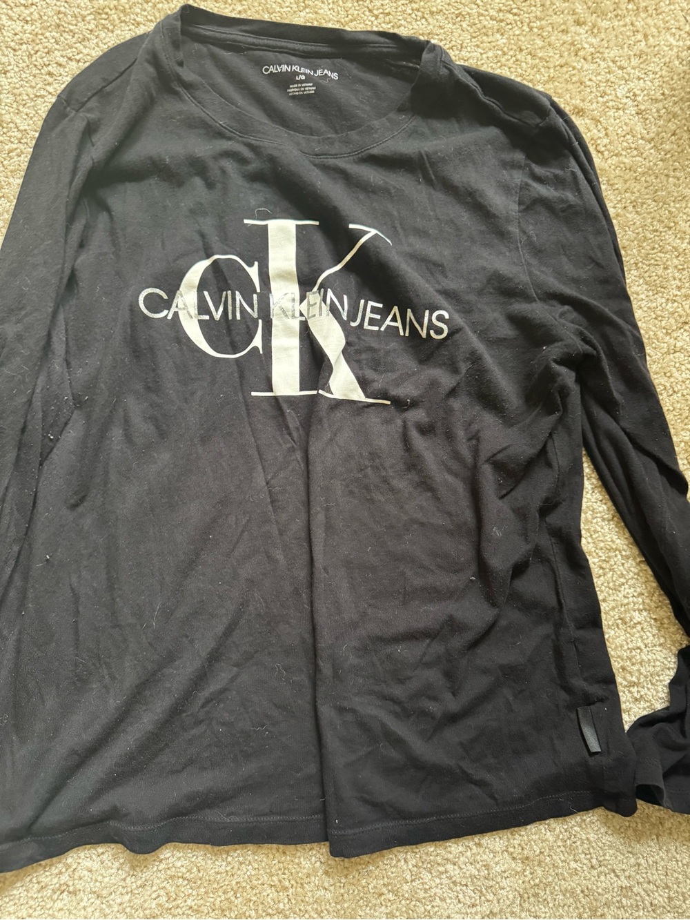 Calvin Klein Jeans Black Long Sleeve Tee with White CK Logo